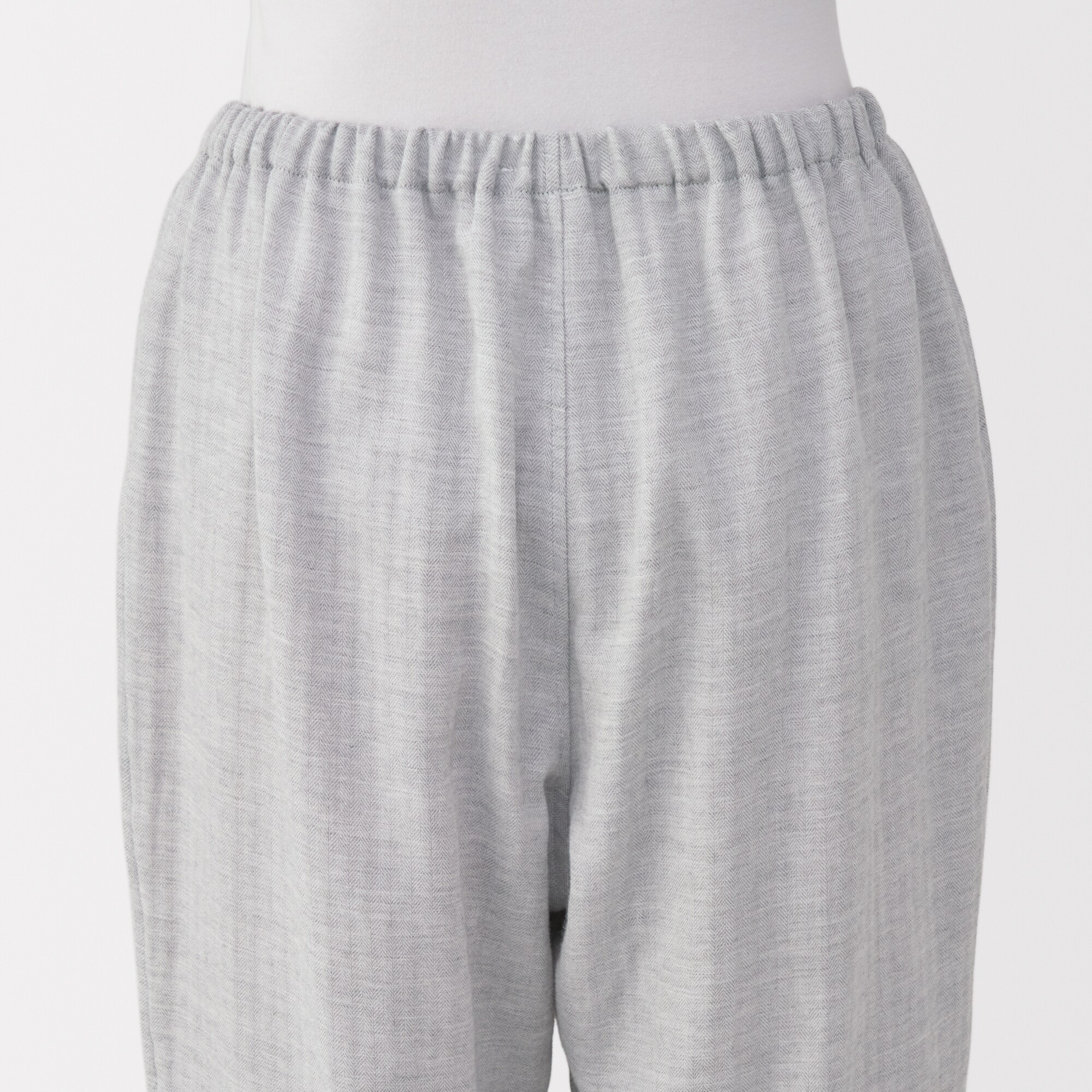 婦人　ヘリンボーンガーゼ　スタンドカラー八分袖パジャマ