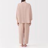 婦人　ヘリンボーンガーゼ　スタンドカラー八分袖パジャマ