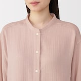 婦人　ヘリンボーンガーゼ　スタンドカラー八分袖パジャマ