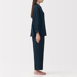 婦人　ヘリンボーンガーゼ　スタンドカラー八分袖パジャマ