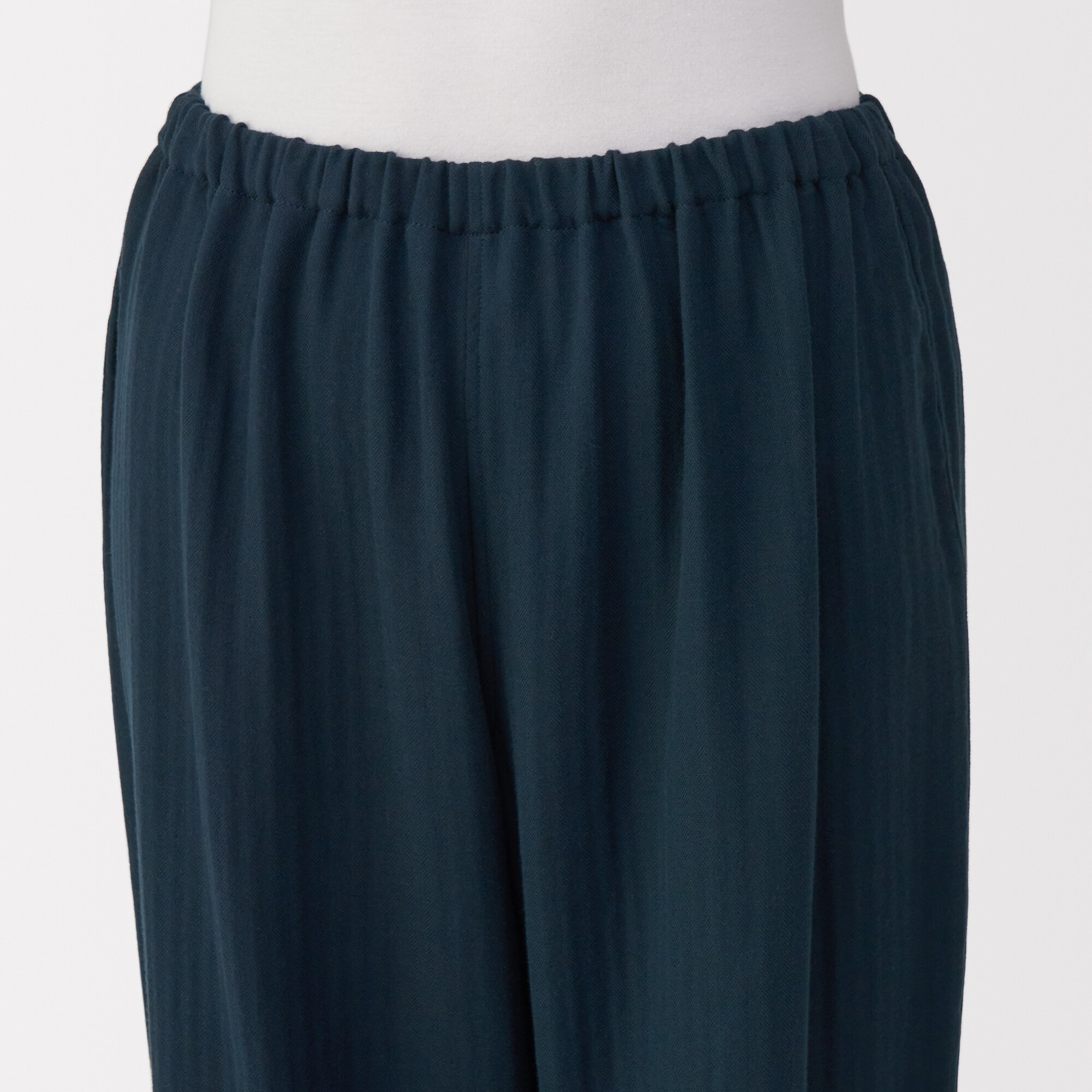 婦人　ヘリンボーンガーゼ　スタンドカラー八分袖パジャマ