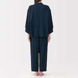 婦人　ヘリンボーンガーゼ　スタンドカラー八分袖パジャマ