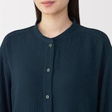 婦人　ヘリンボーンガーゼ　スタンドカラー八分袖パジャマ