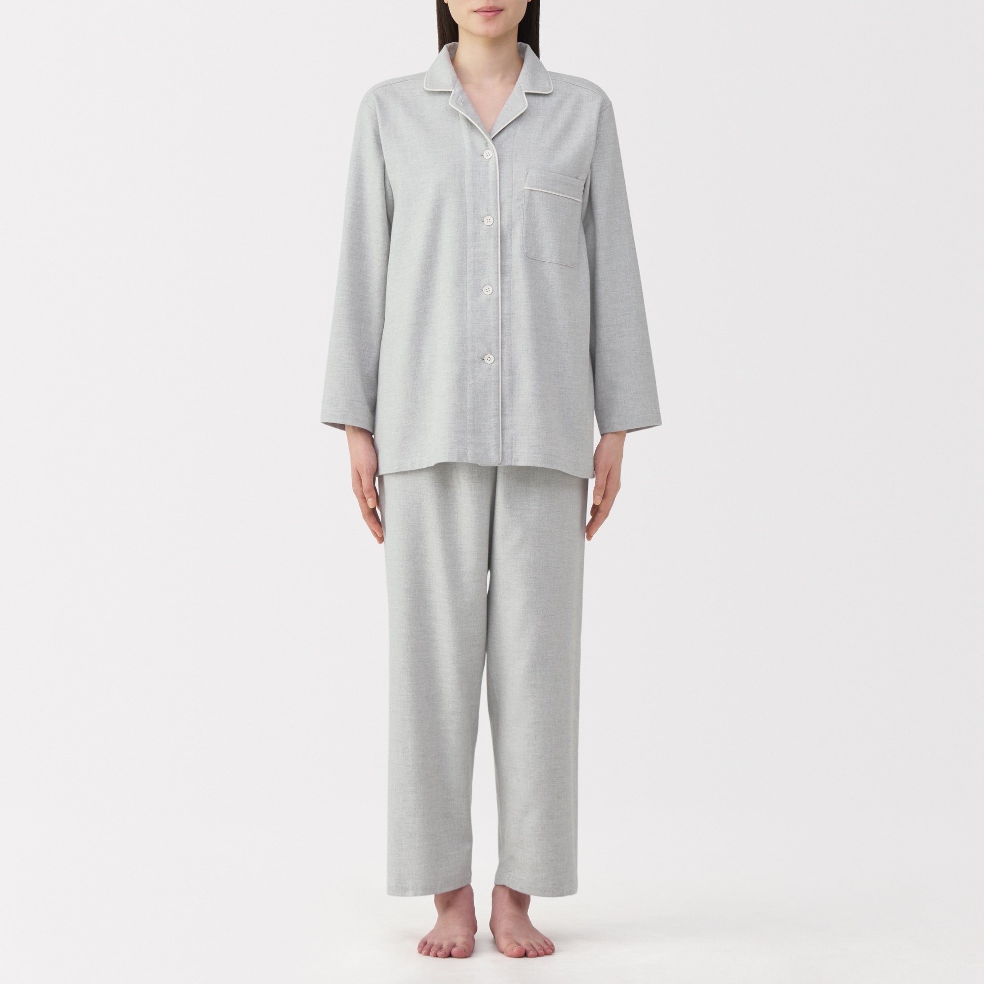 婦人　脇に縫い目のない　フランネル長袖パジャマ
