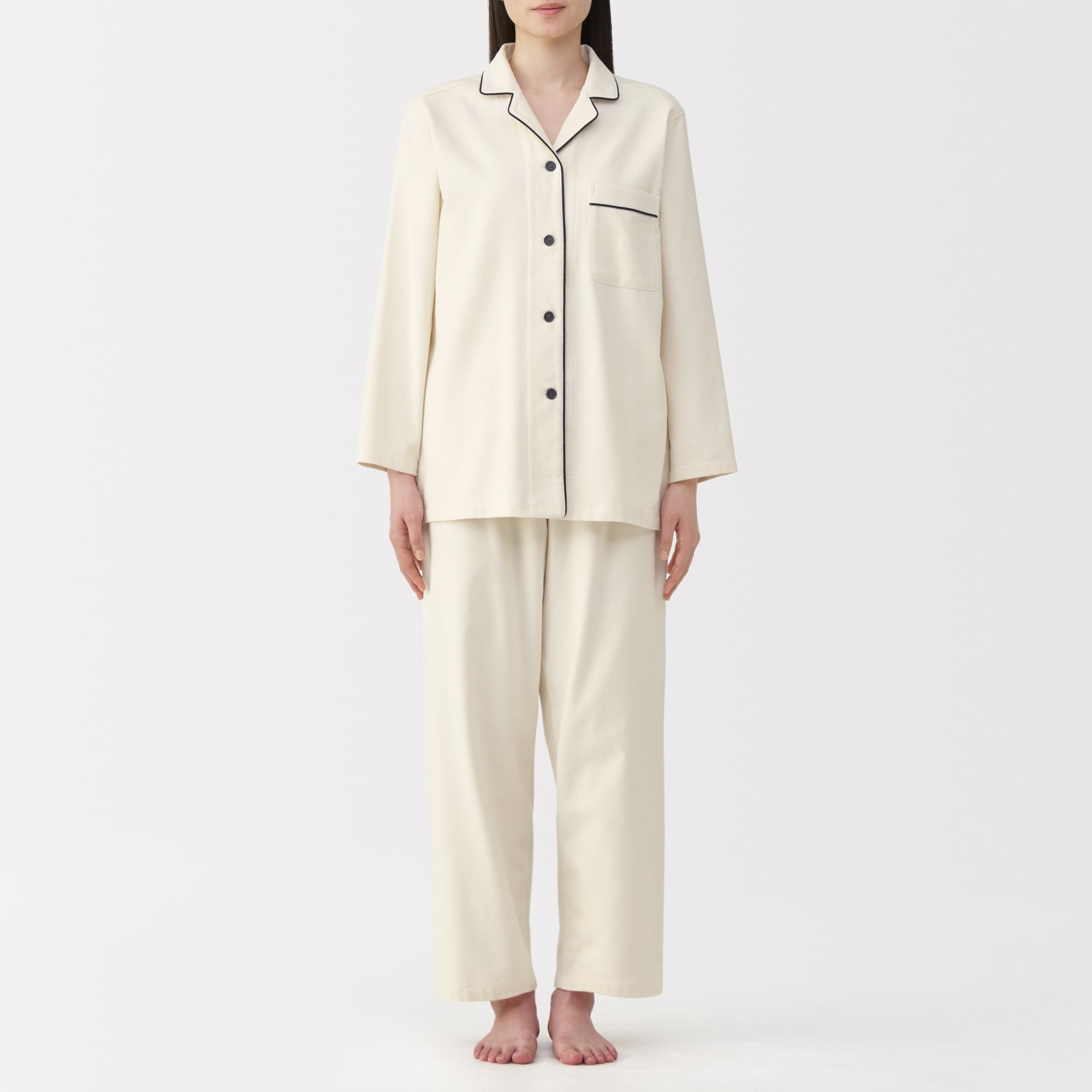 婦人　脇に縫い目のない　フランネル長袖パジャマ