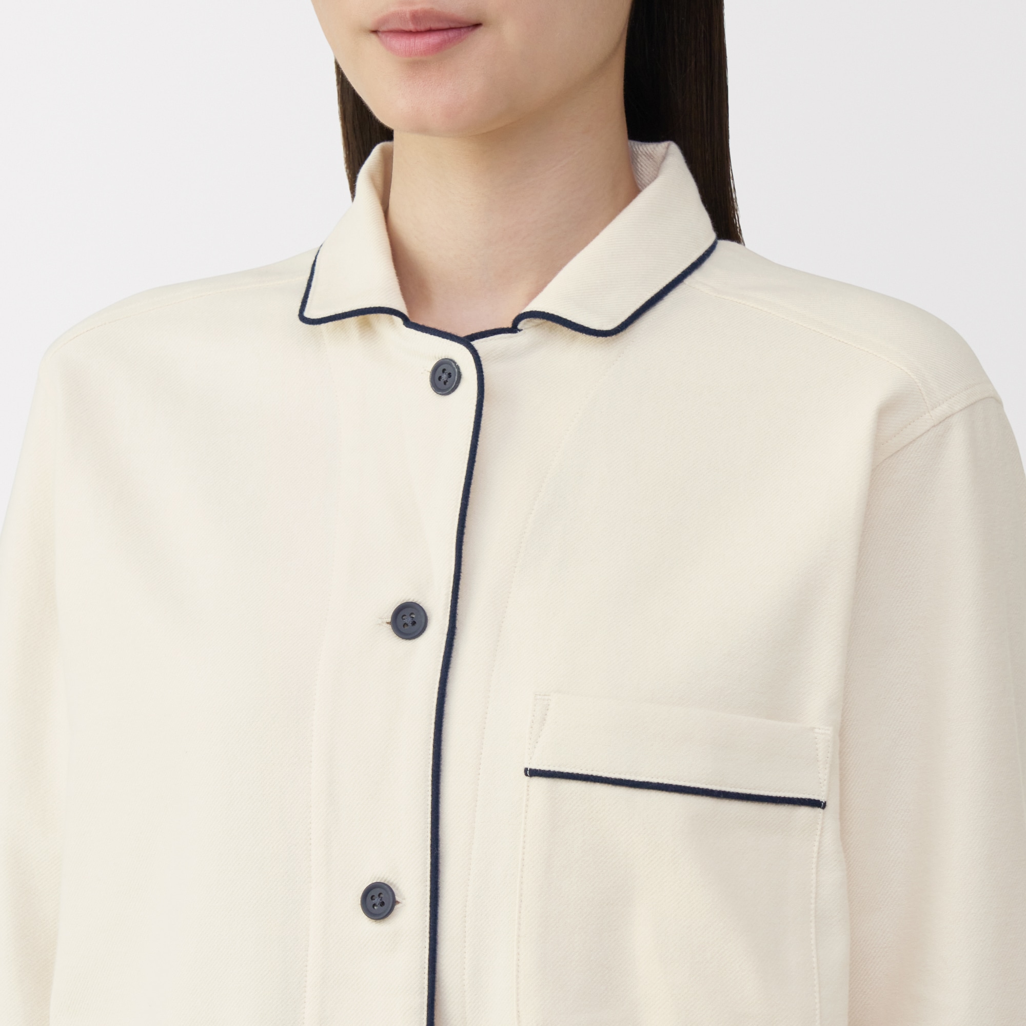 婦人　脇に縫い目のない　フランネル長袖パジャマ