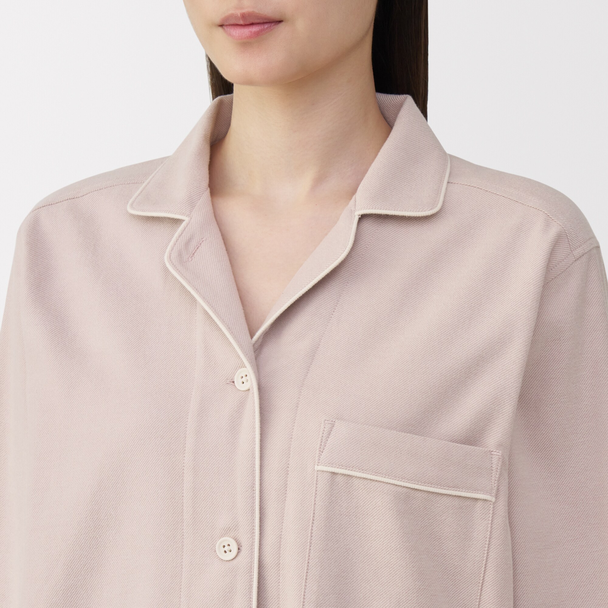 婦人　脇に縫い目のない　フランネル長袖パジャマ