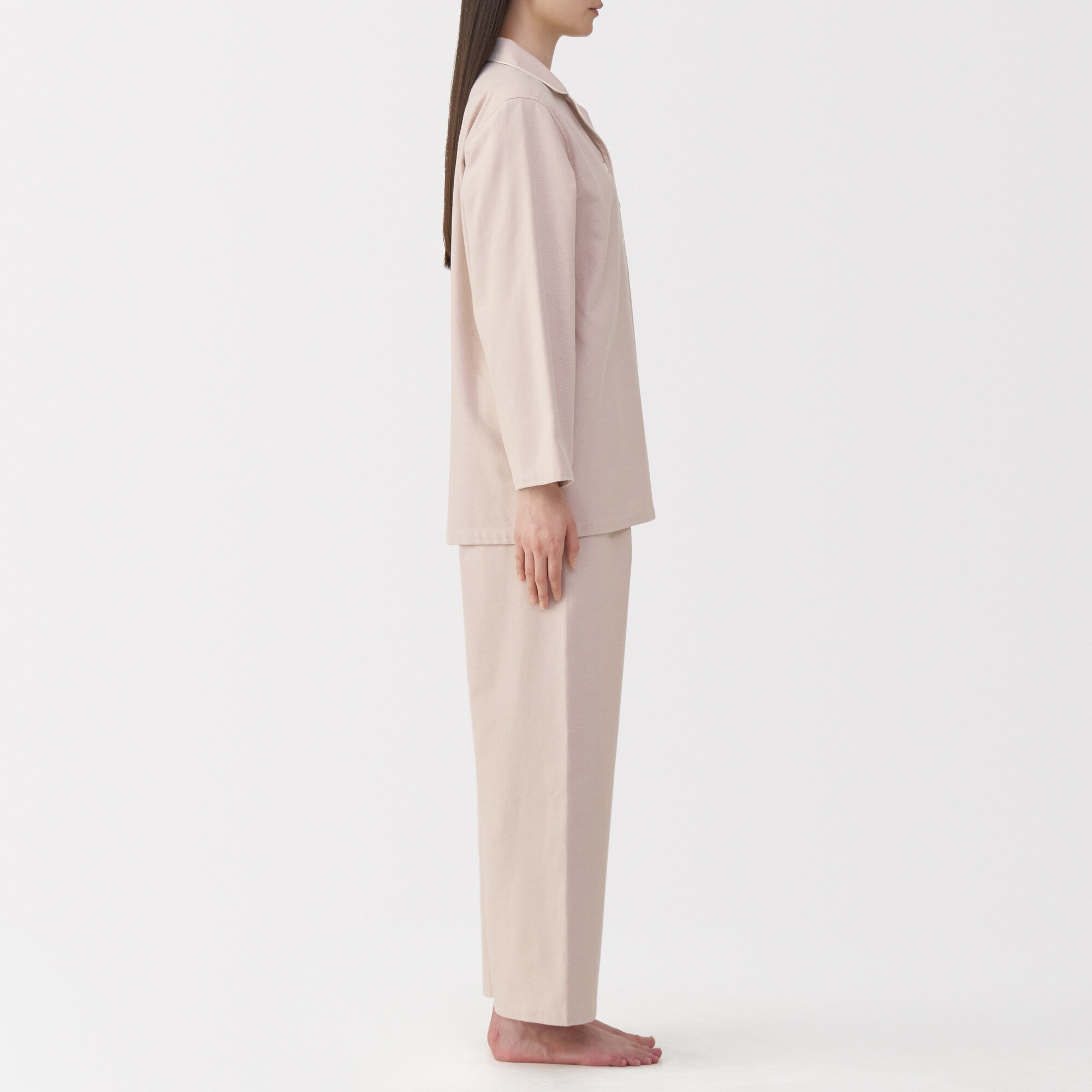 婦人　脇に縫い目のない　フランネル長袖パジャマ