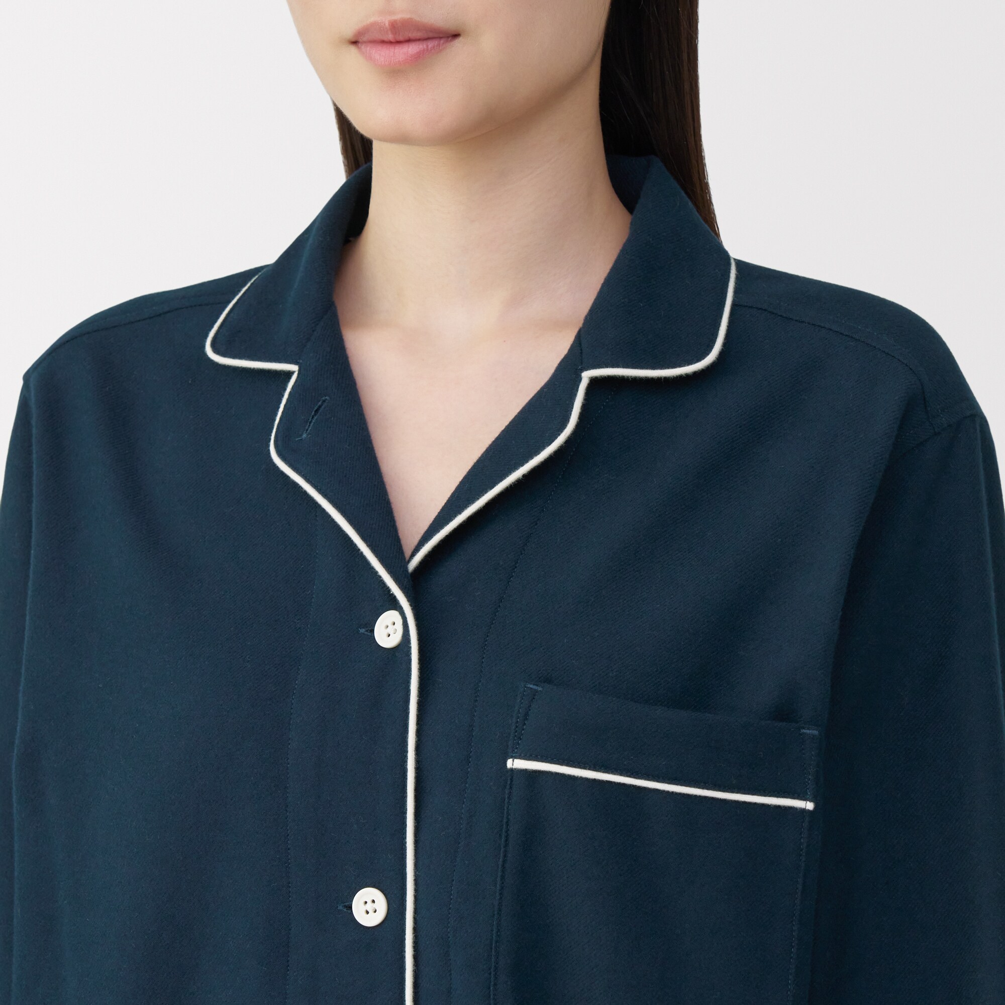 婦人　脇に縫い目のない　フランネル長袖パジャマ