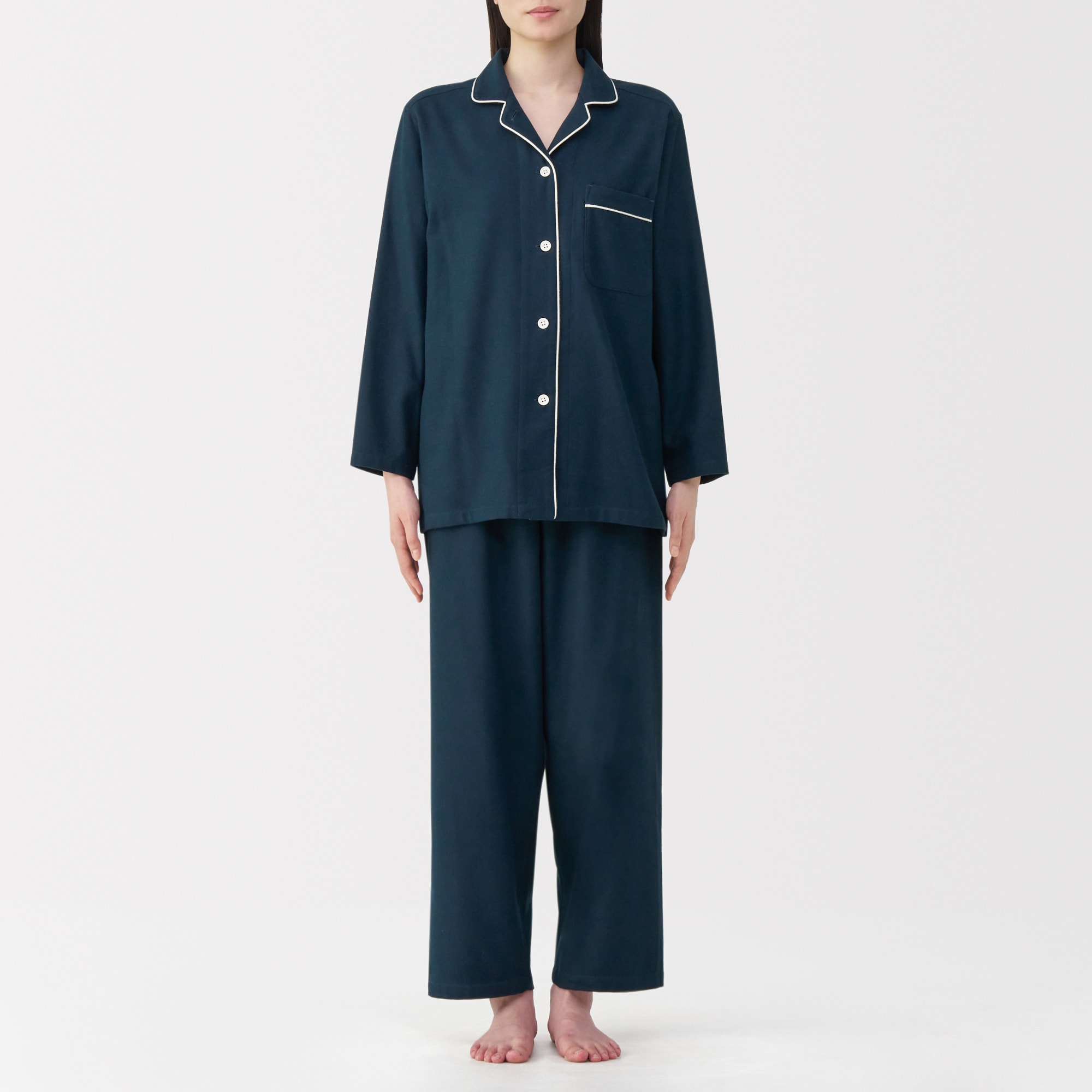 婦人 脇に縫い目のない フランネル長袖パジャマ | 無印良品