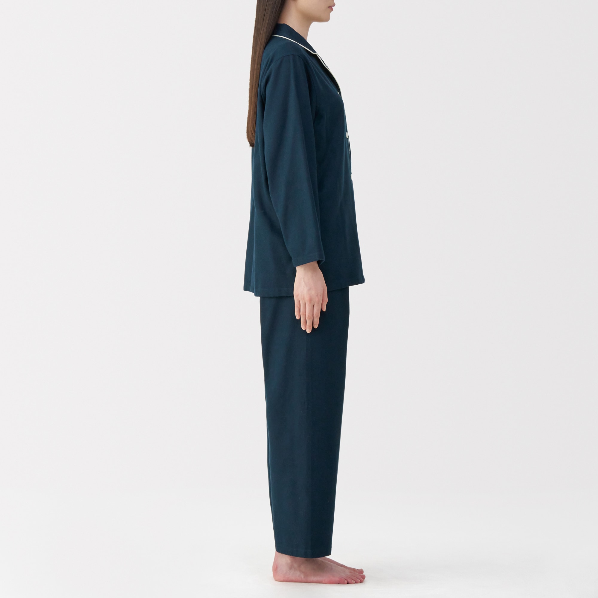 婦人　脇に縫い目のない　フランネル長袖パジャマ