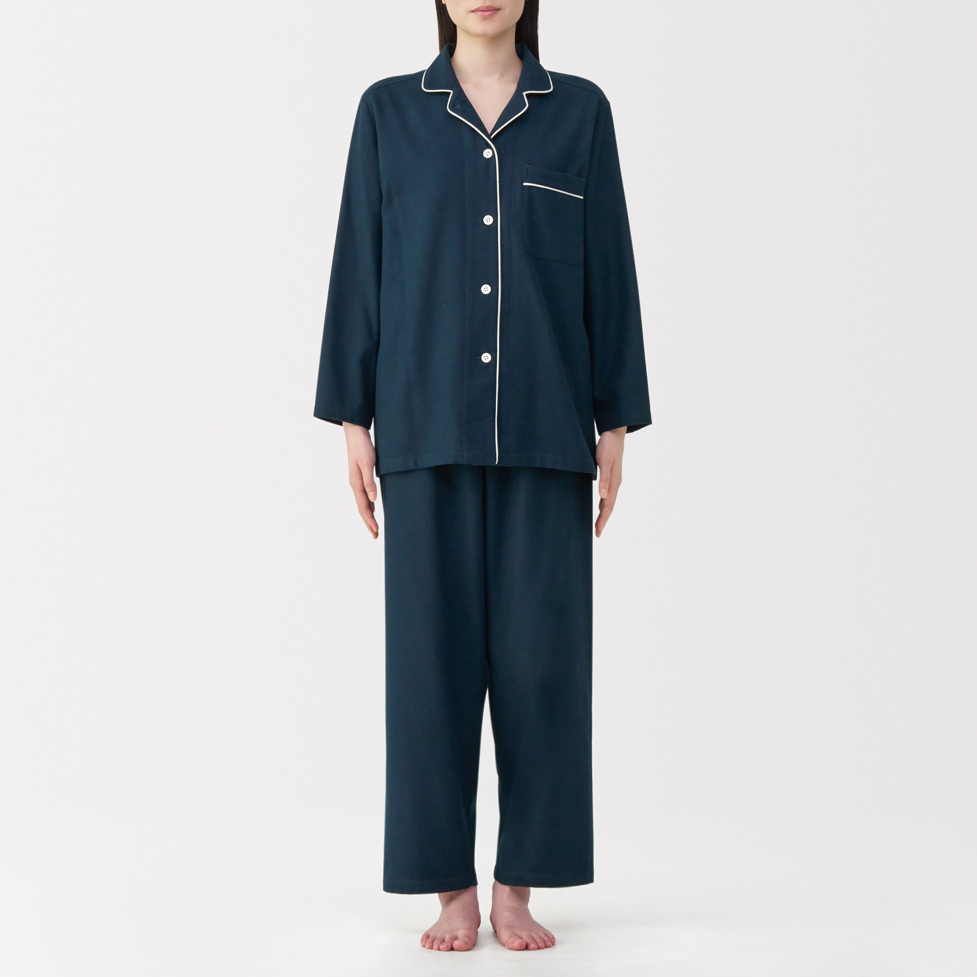 婦人　脇に縫い目のない　フランネル長袖パジャマ