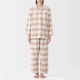 婦人　脇に縫い目のない　フランネル長袖パジャマ