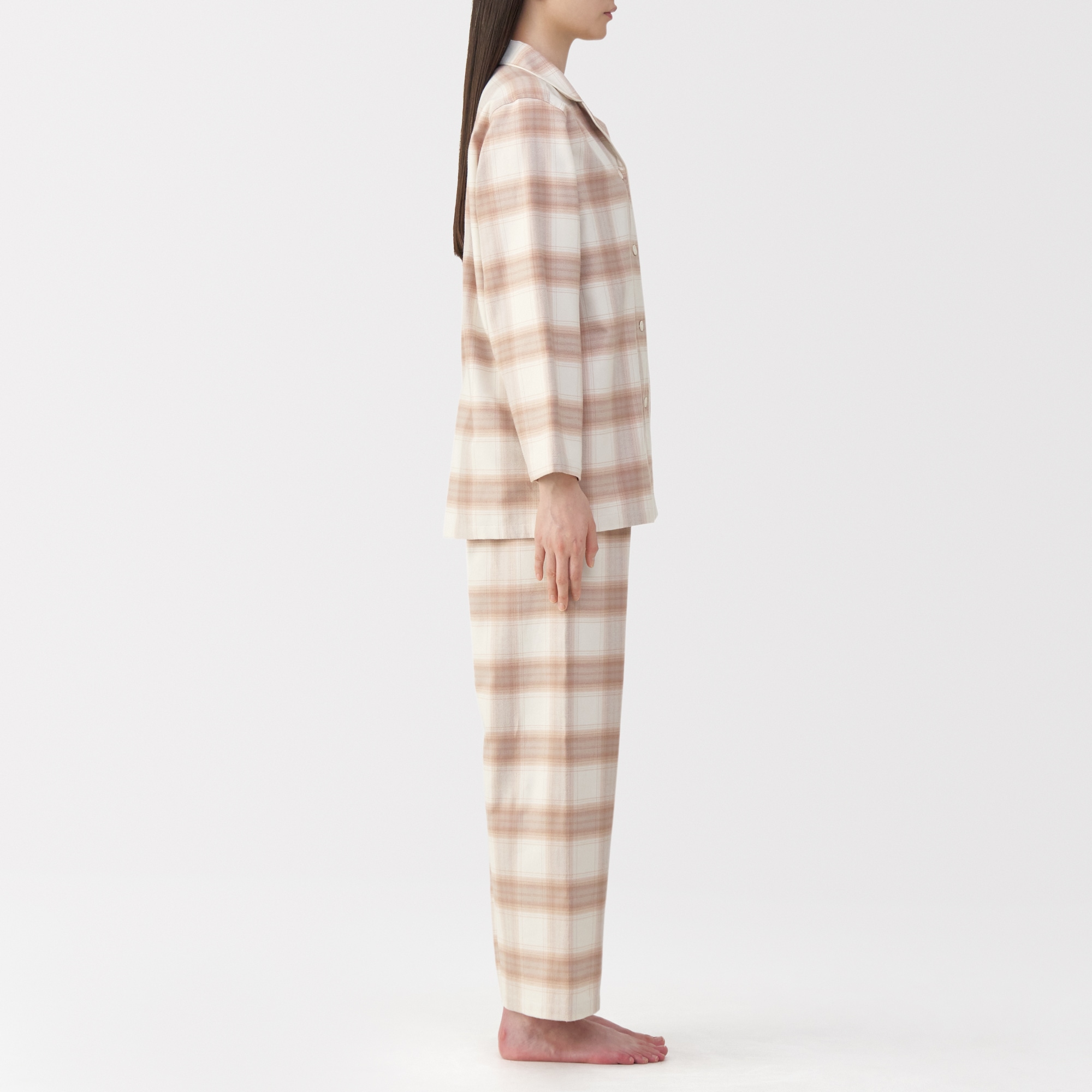 無印良品／XL／脇に縫い目のない／ピンクチェックとブルー2点フランネルパジャマ 無印良品／XL／脇に縫い目のない／ピンクチェックとブルー2点