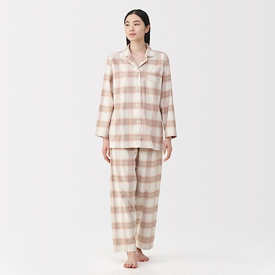 婦人　脇に縫い目のない　フランネル長袖パジャマ