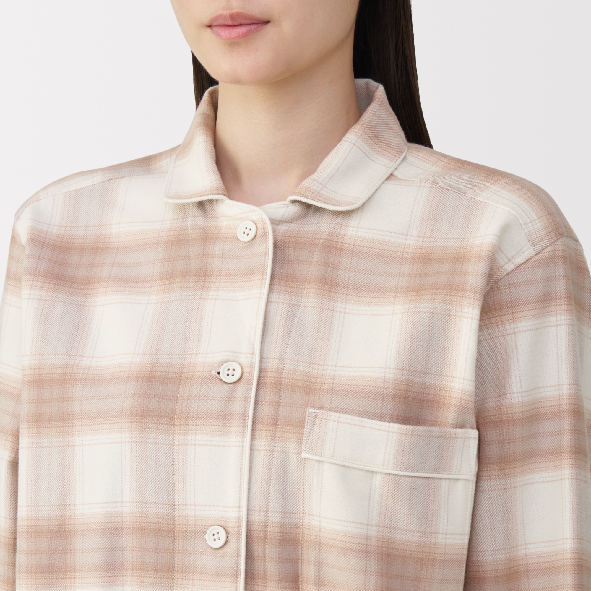 婦人　脇に縫い目のない　フランネル長袖パジャマ