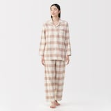 婦人　脇に縫い目のない　フランネル長袖パジャマ