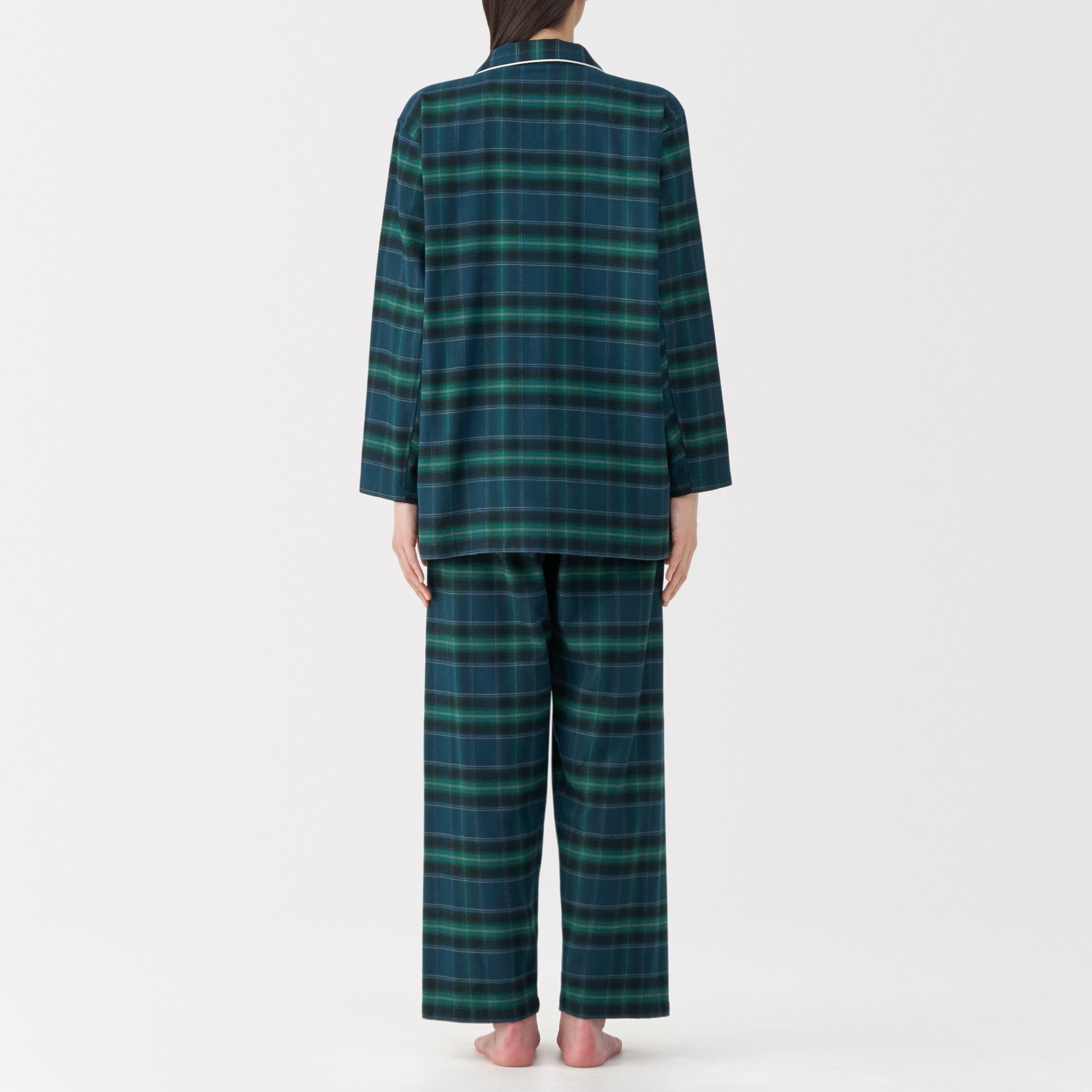 婦人　脇に縫い目のない　フランネル長袖パジャマ