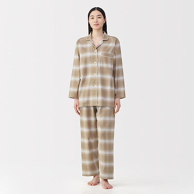 婦人　脇に縫い目のない　フランネル長袖パジャマ