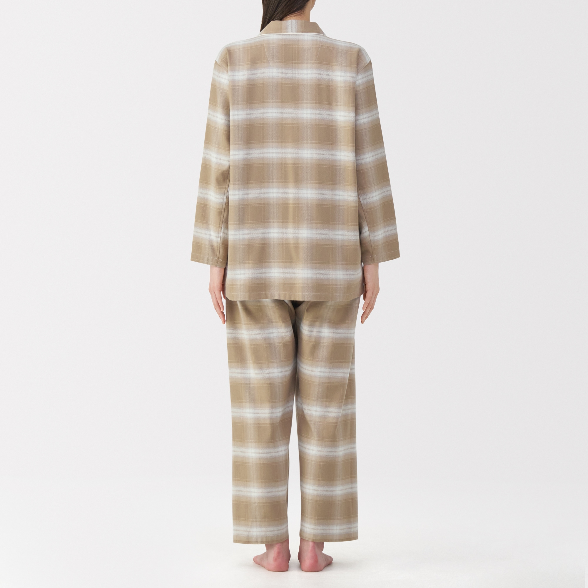 婦人　脇に縫い目のない　フランネル長袖パジャマ