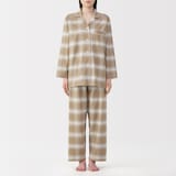 婦人　脇に縫い目のない　フランネル長袖パジャマ