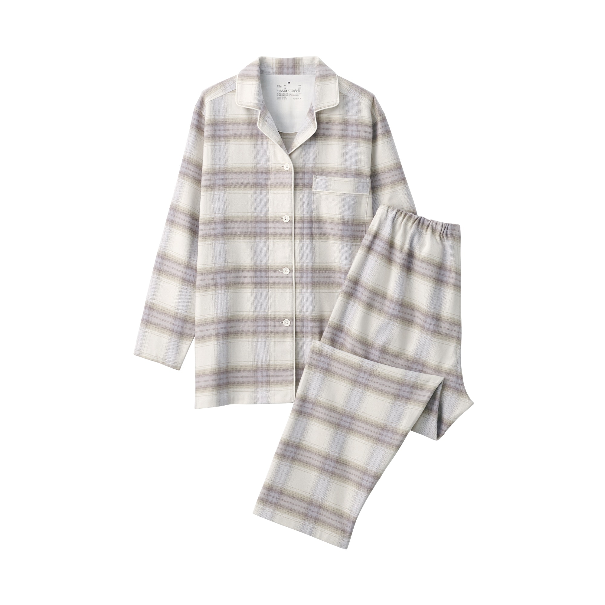 婦人　脇に縫い目のない　フランネル長袖パジャマ