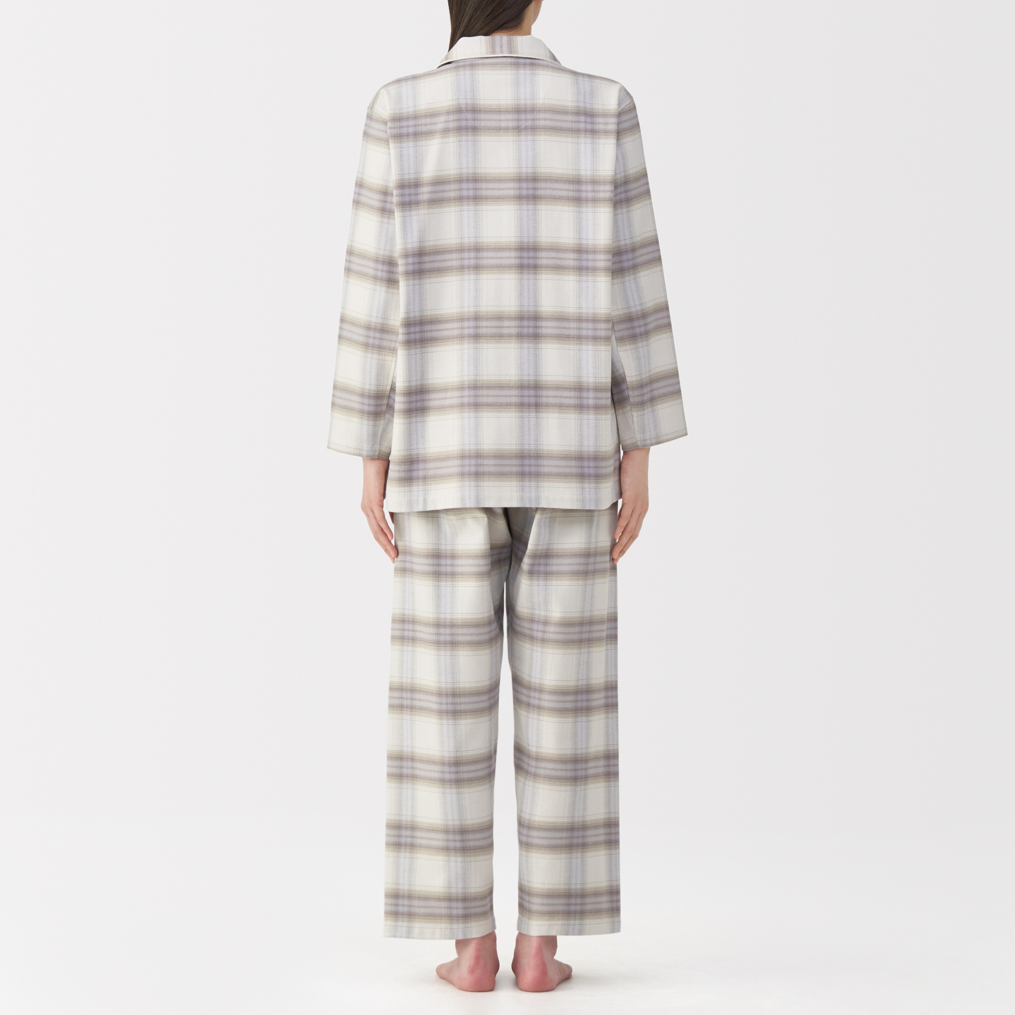 婦人　脇に縫い目のない　フランネル長袖パジャマ