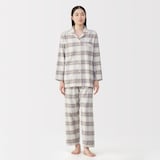 婦人　脇に縫い目のない　フランネル長袖パジャマ