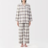 婦人　脇に縫い目のない　フランネル長袖パジャマ