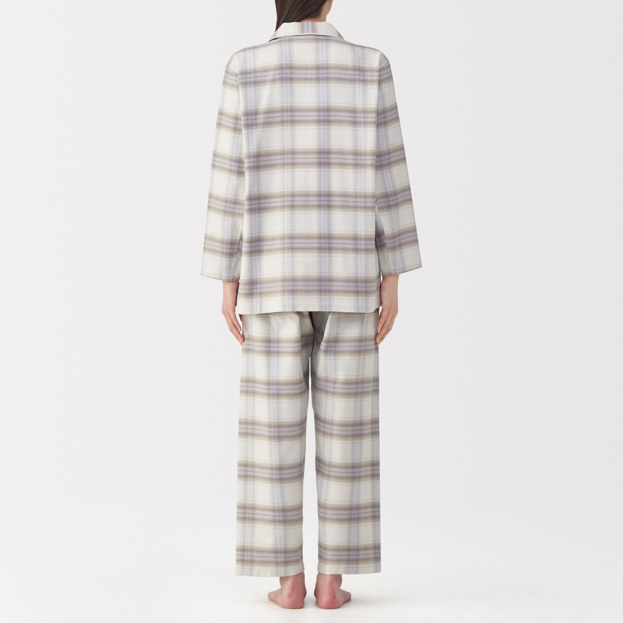 婦人　脇に縫い目のない　フランネル長袖パジャマ