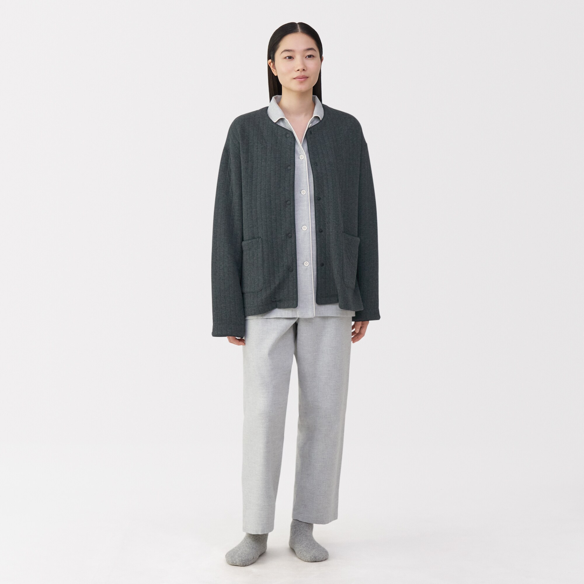 婦人　コットン混キルト　カーディガン