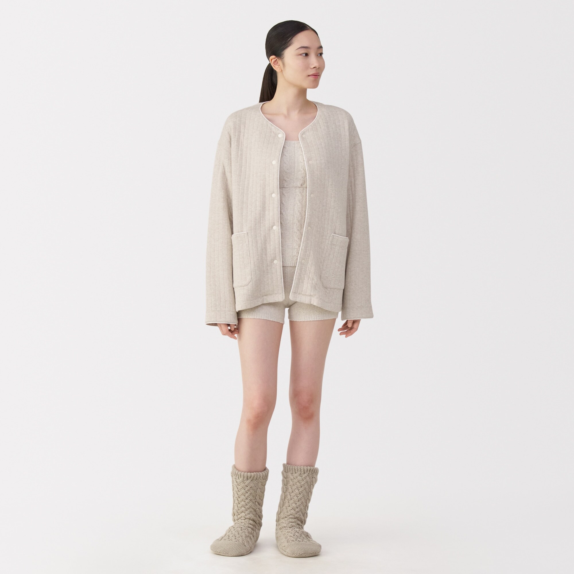 婦人　コットン混キルト　カーディガン