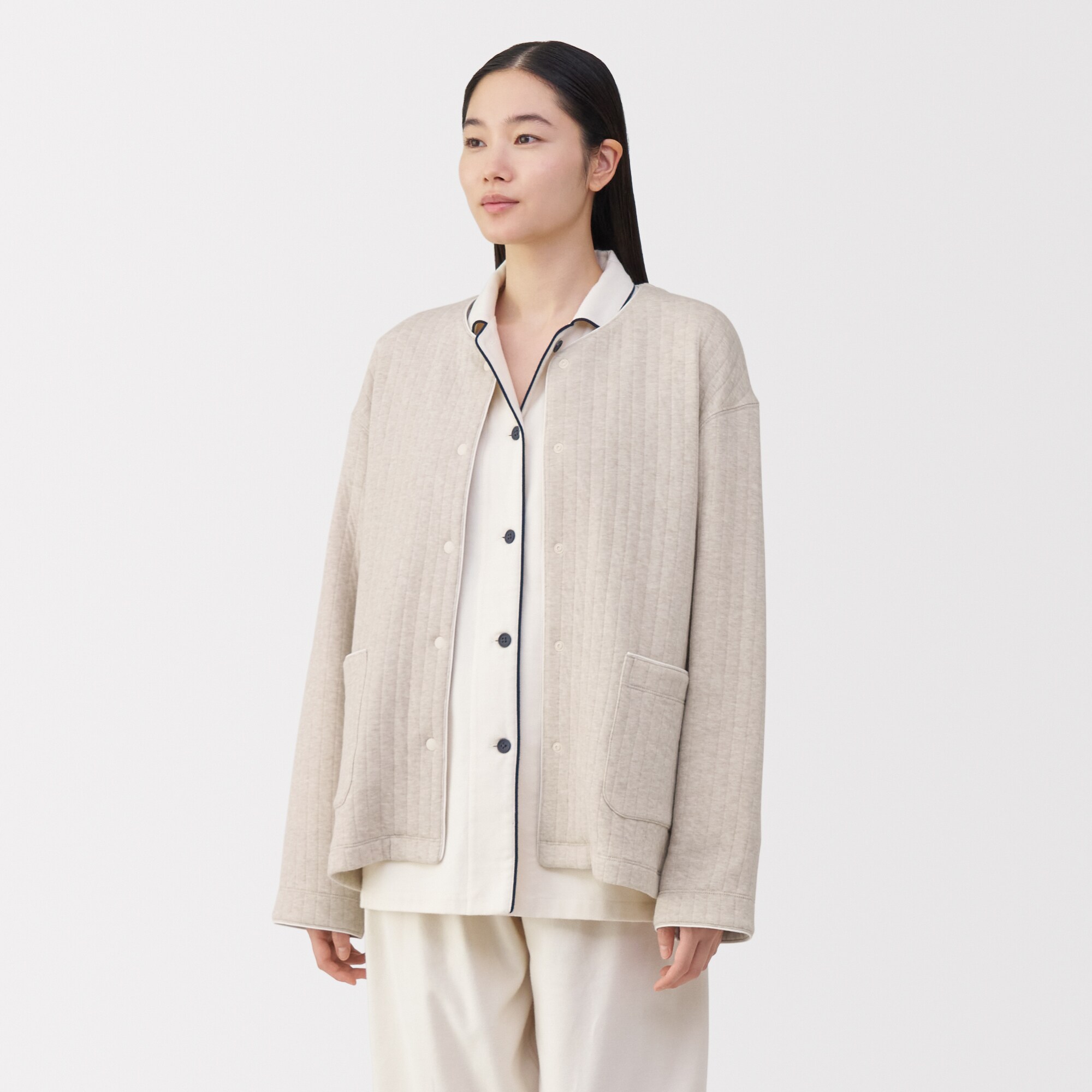 婦人　コットン混キルト　カーディガン