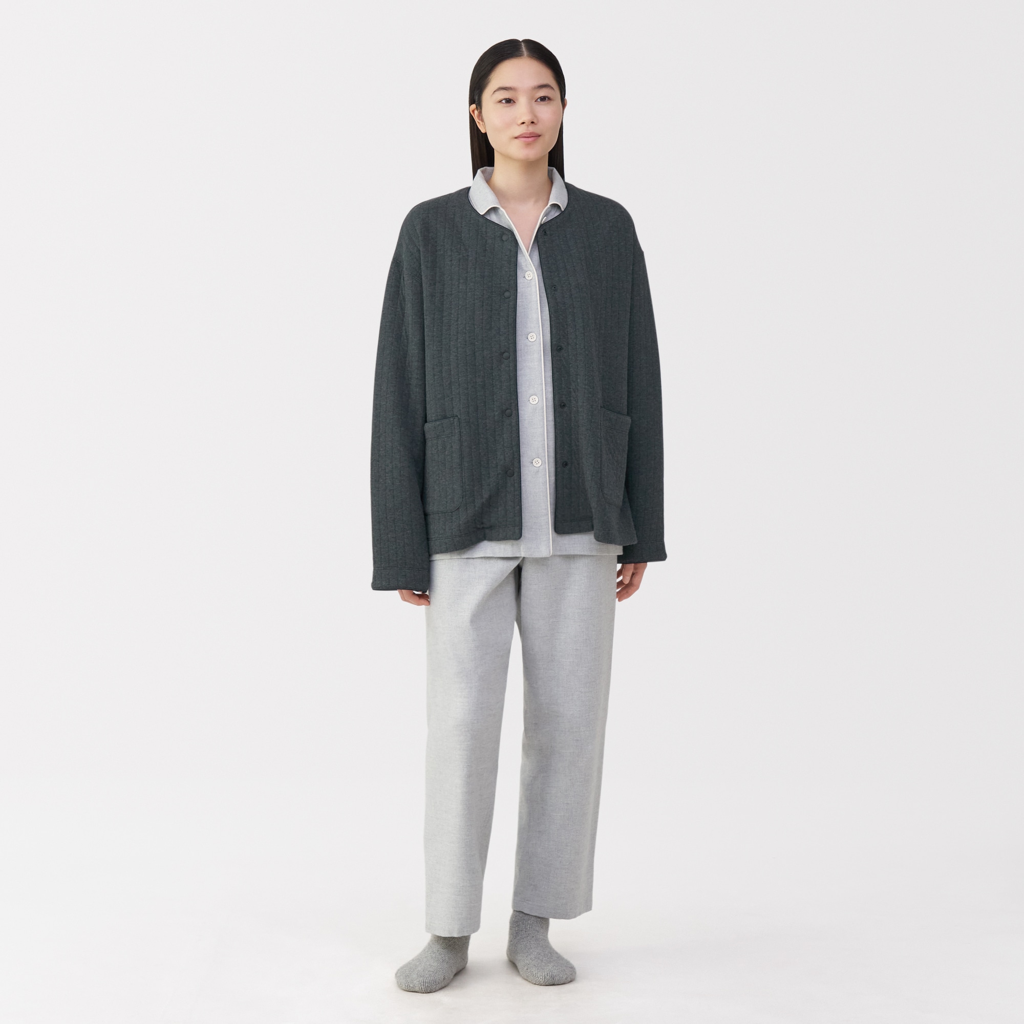 婦人　コットン混キルト　カーディガン