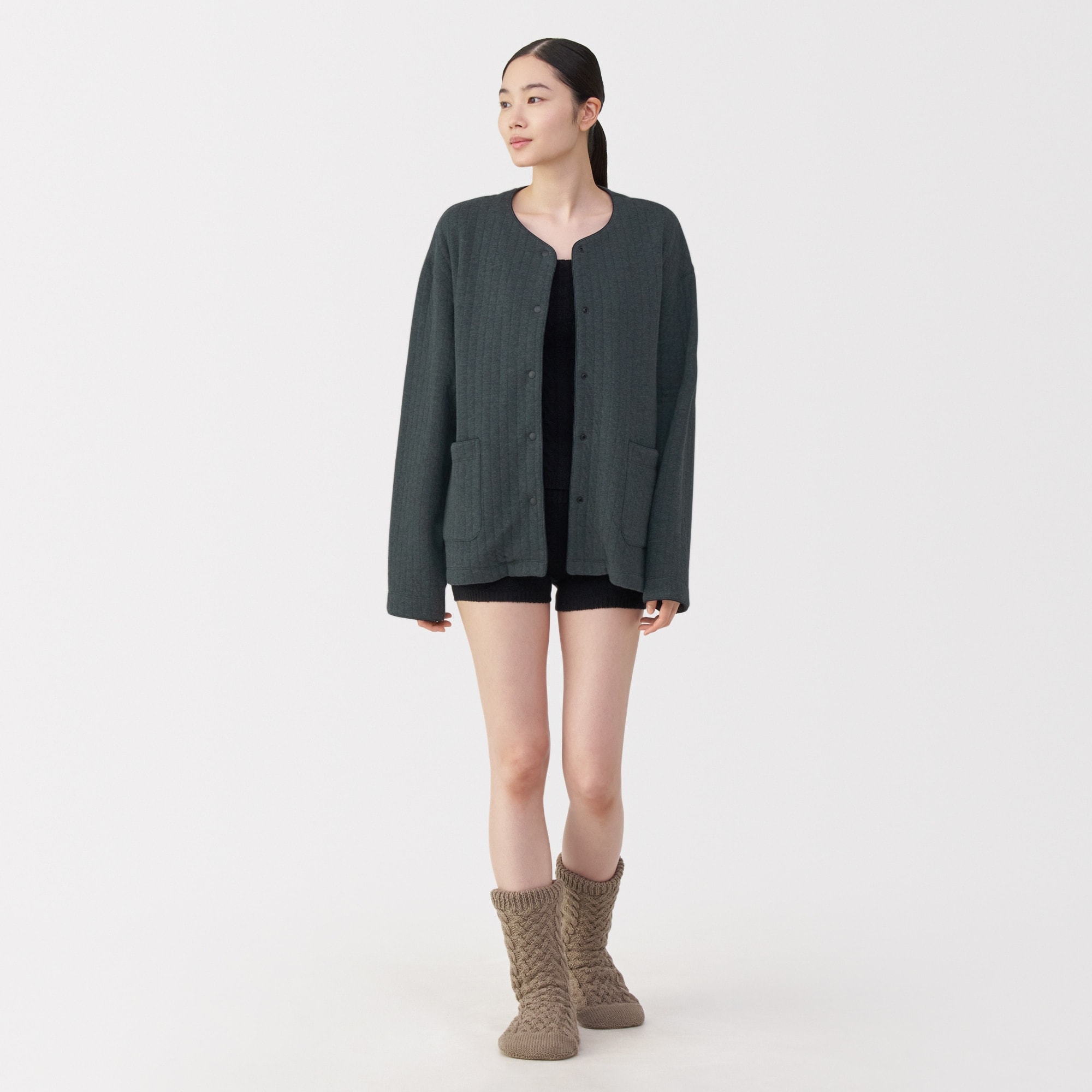 婦人　コットン混キルト　カーディガン