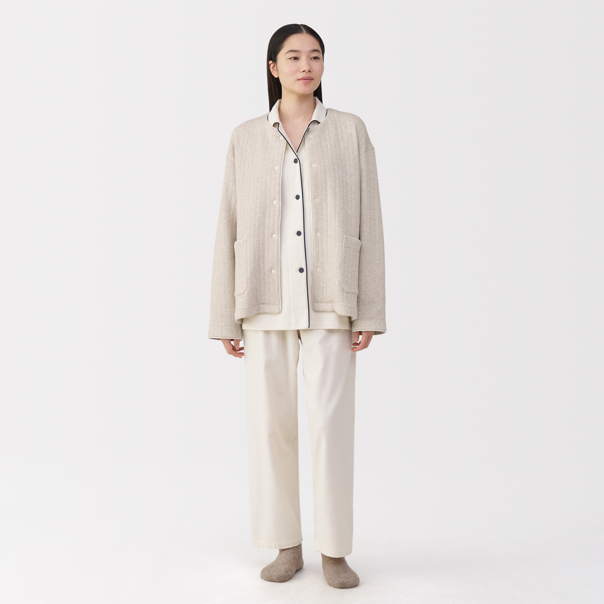 婦人　コットン混キルト　カーディガン