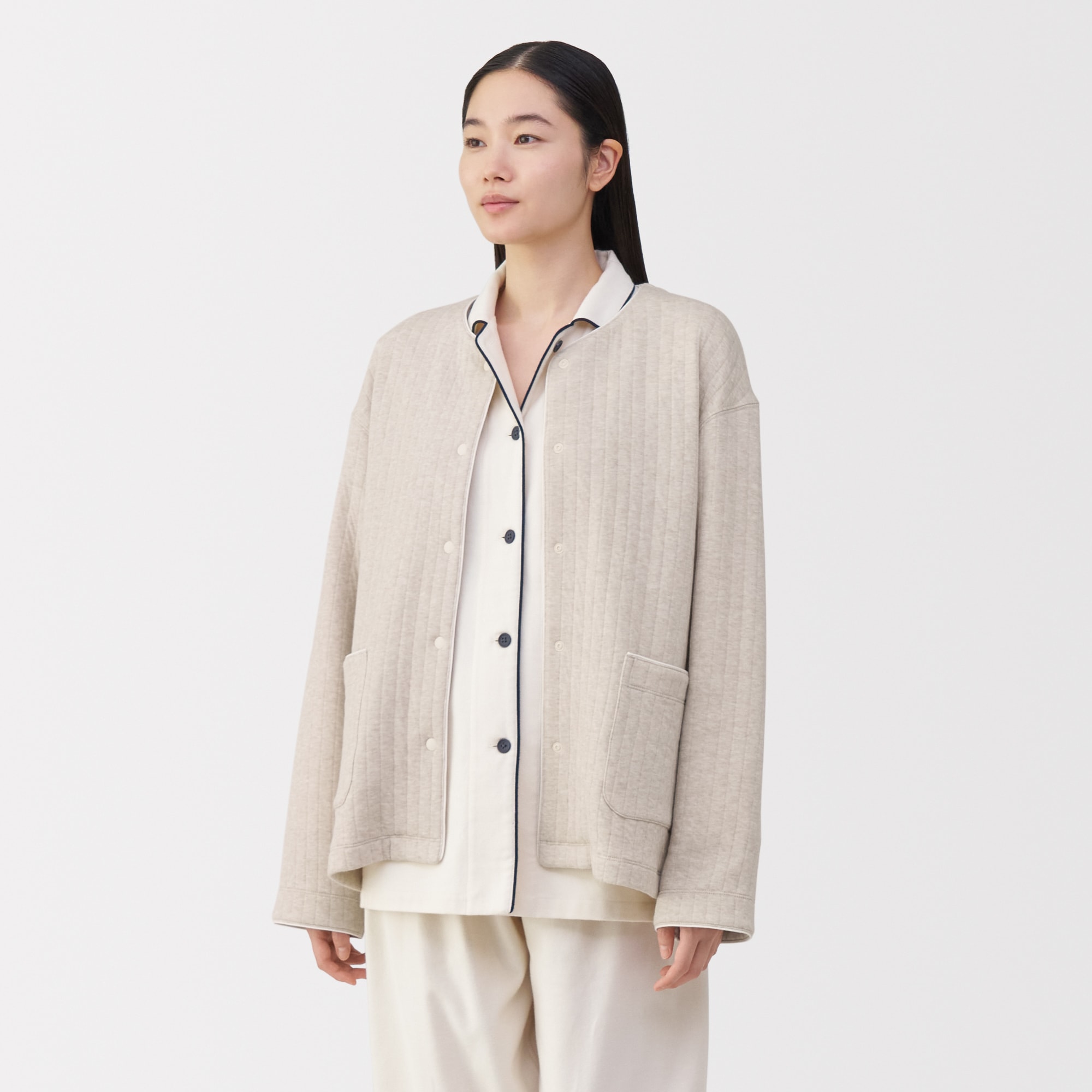 婦人　コットン混キルト　カーディガン