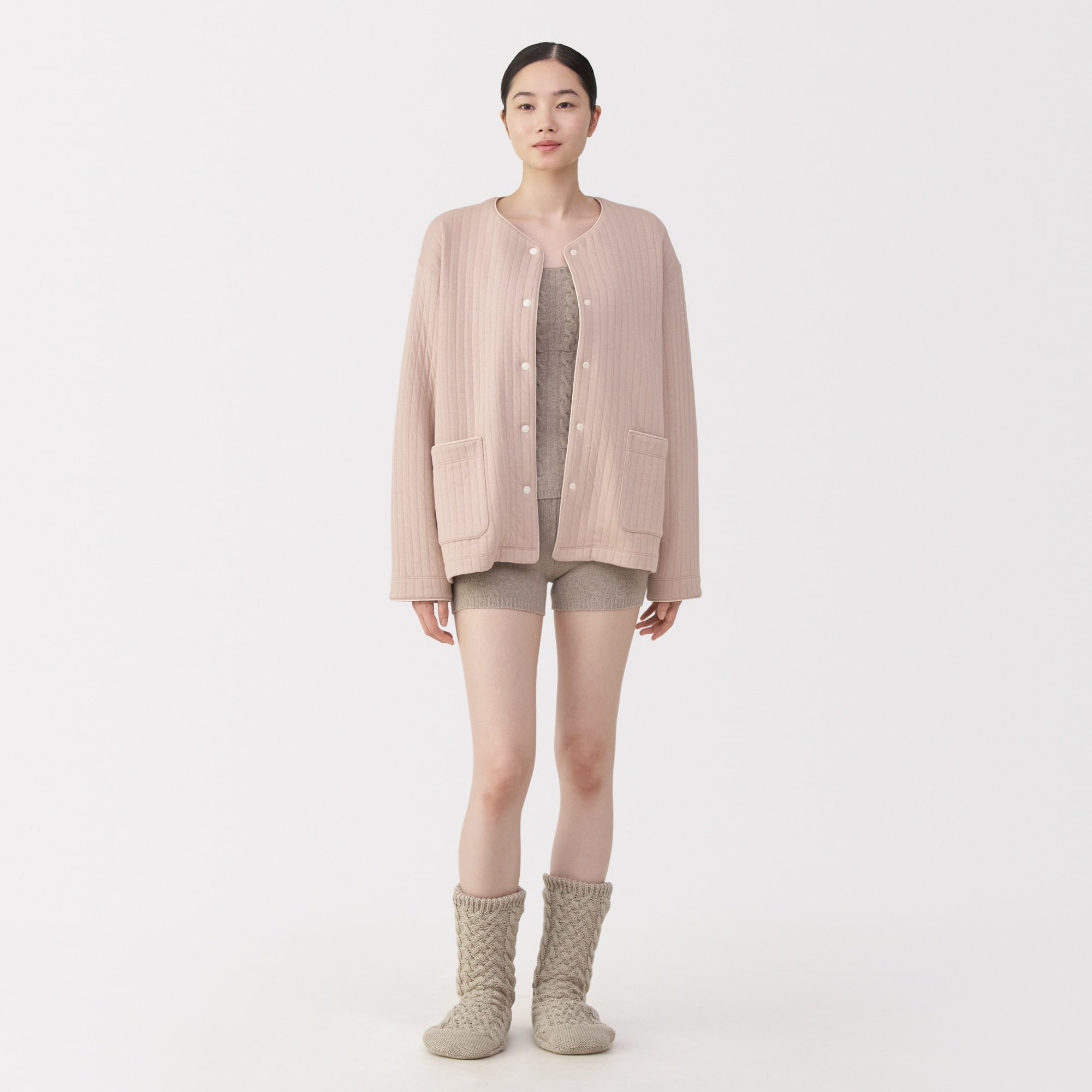 婦人　コットン混キルト　カーディガン