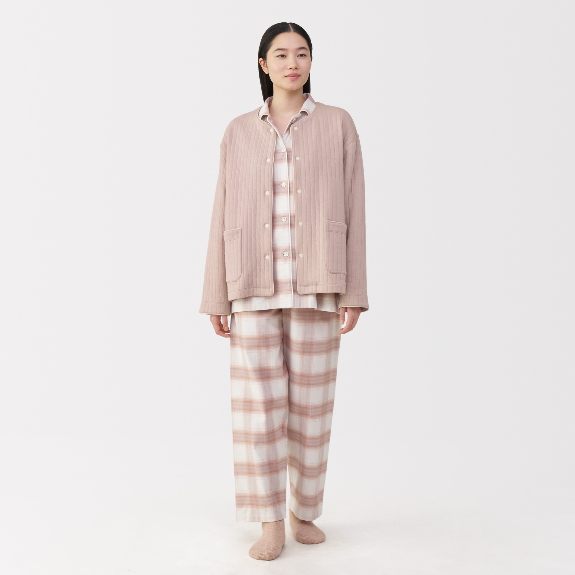 婦人　コットン混キルト　カーディガン