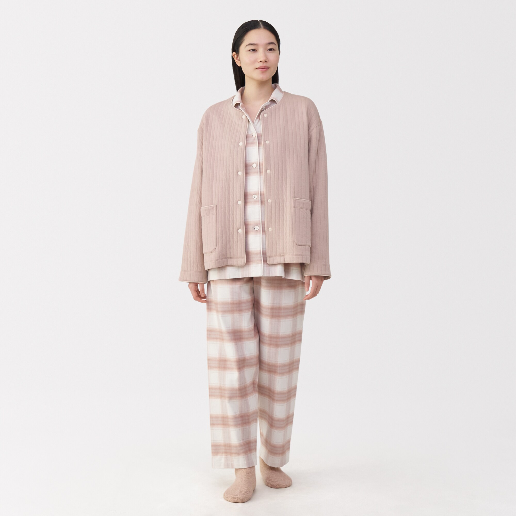 婦人　コットン混キルト　カーディガン