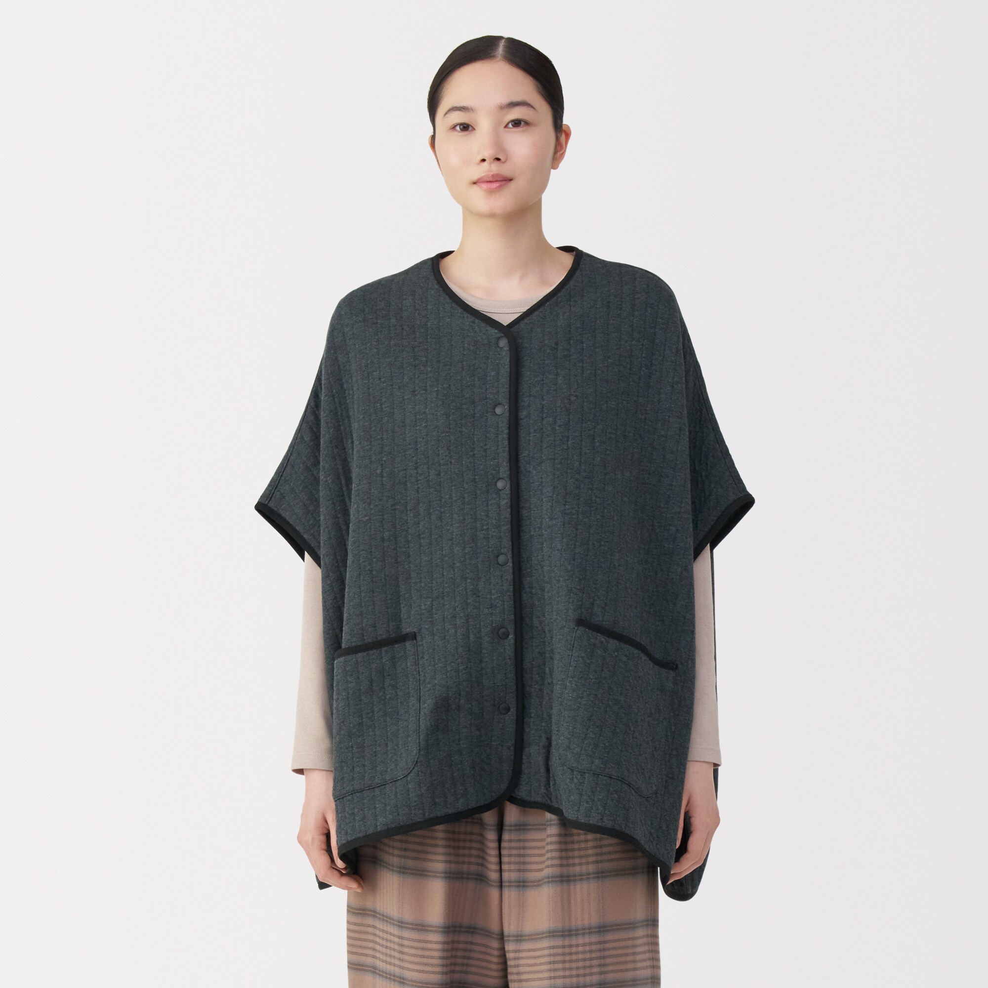 婦人　コットン混キルト　ポンチョ