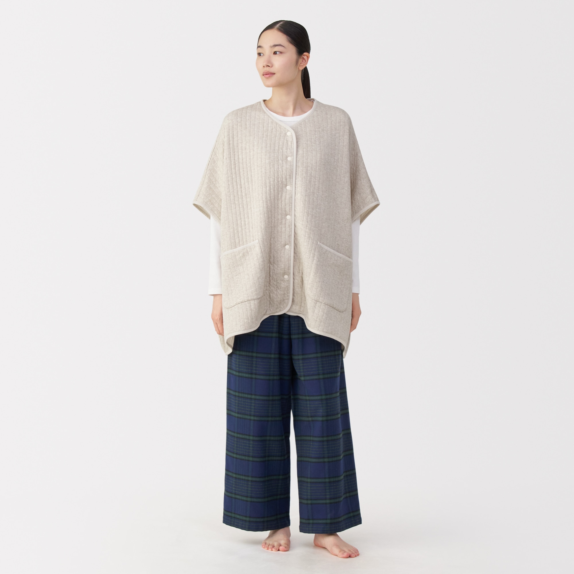 婦人　コットン混キルト　ポンチョ