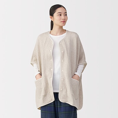 【９月下旬発売予定】婦人　コットン混キルト　ポンチョ