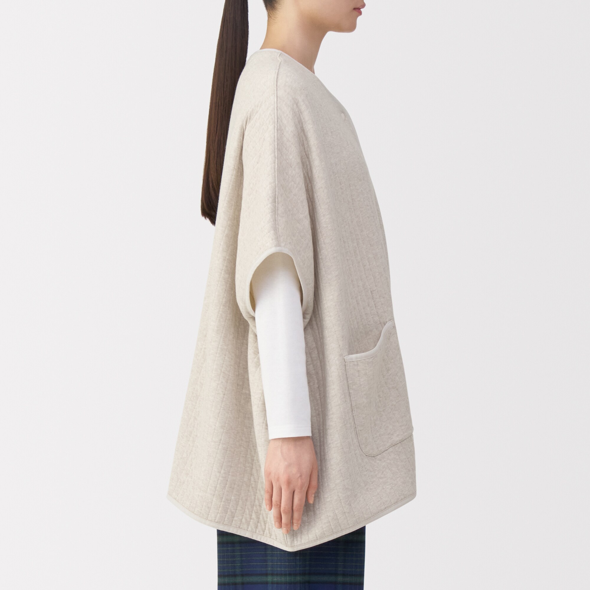 婦人　コットン混キルト　ポンチョ