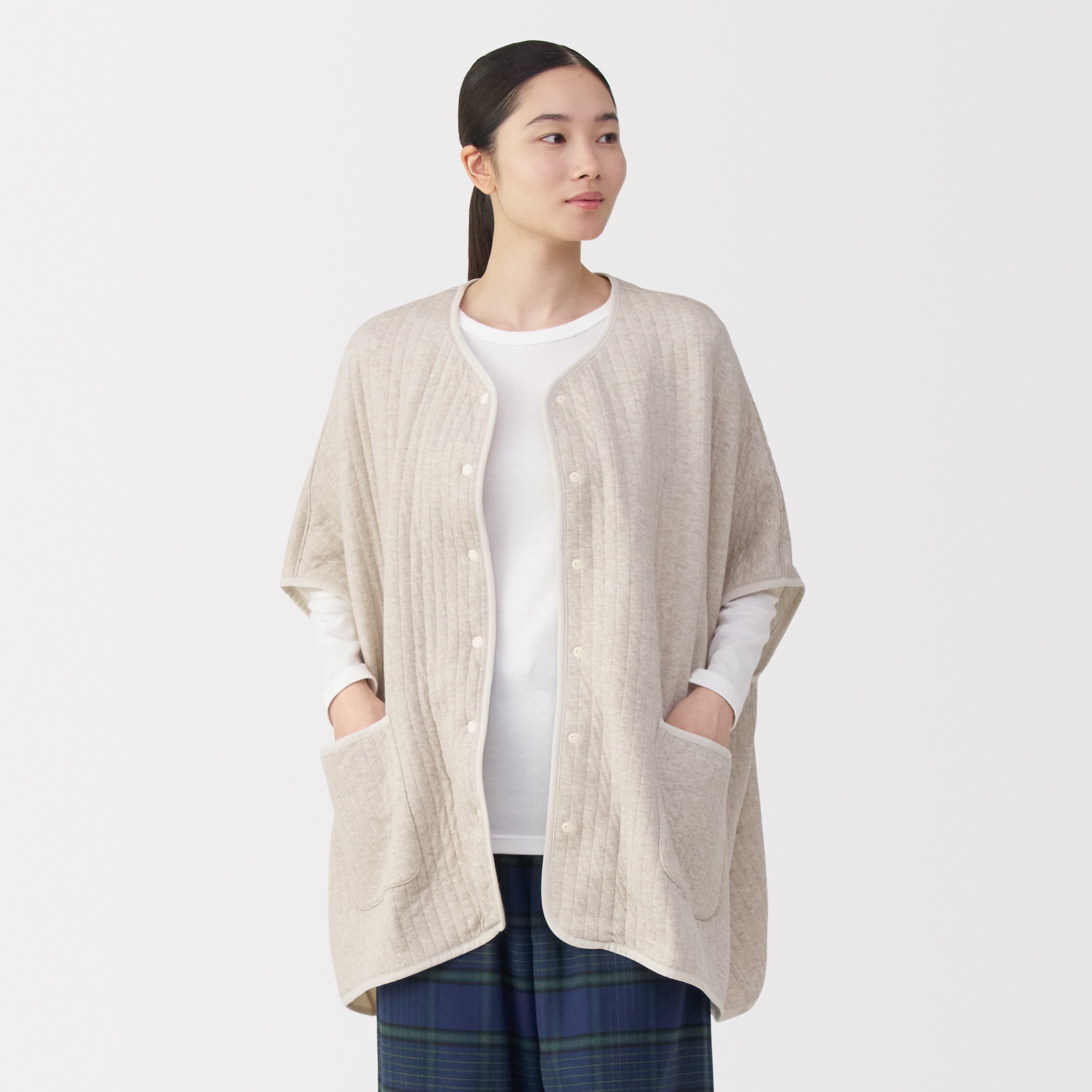 婦人　コットン混キルト　ポンチョ