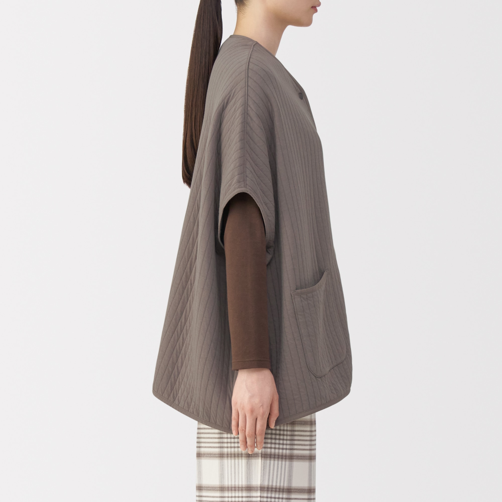 婦人　コットン混キルト　ポンチョ