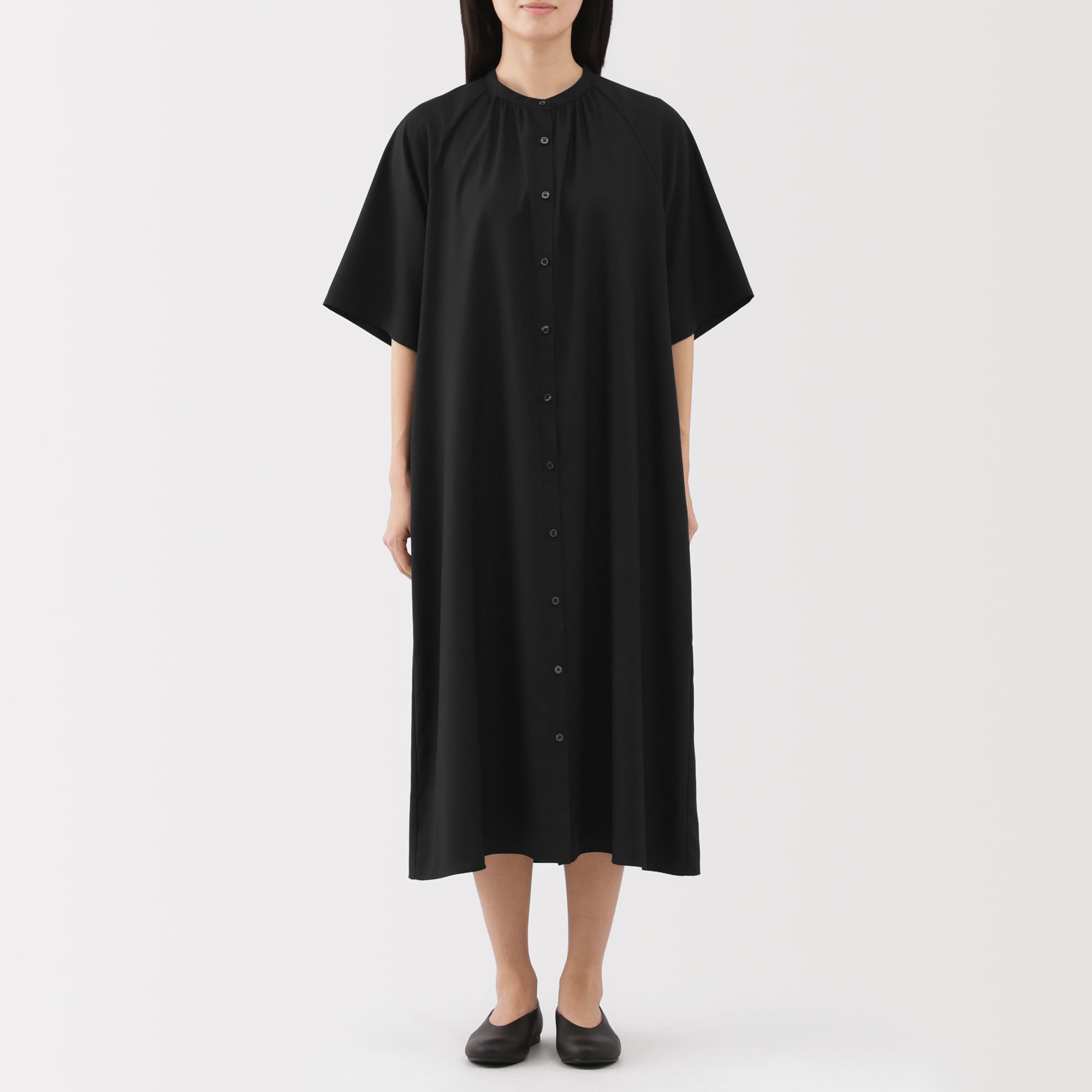 婦人 なめらか リヨセル混五分袖ワンピース | 無印良品