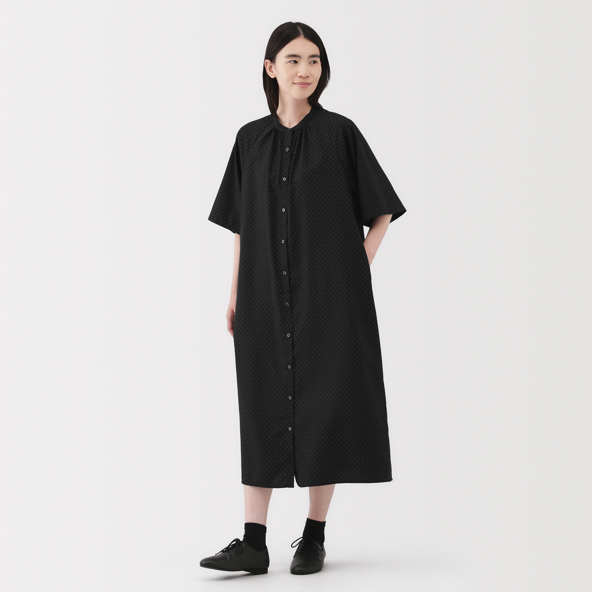 婦人　なめらか　リヨセル混五分袖ワンピース