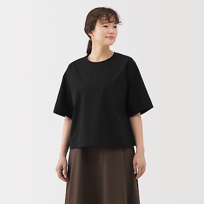 婦人　乾きやすい　ブロード五分袖ブラウス