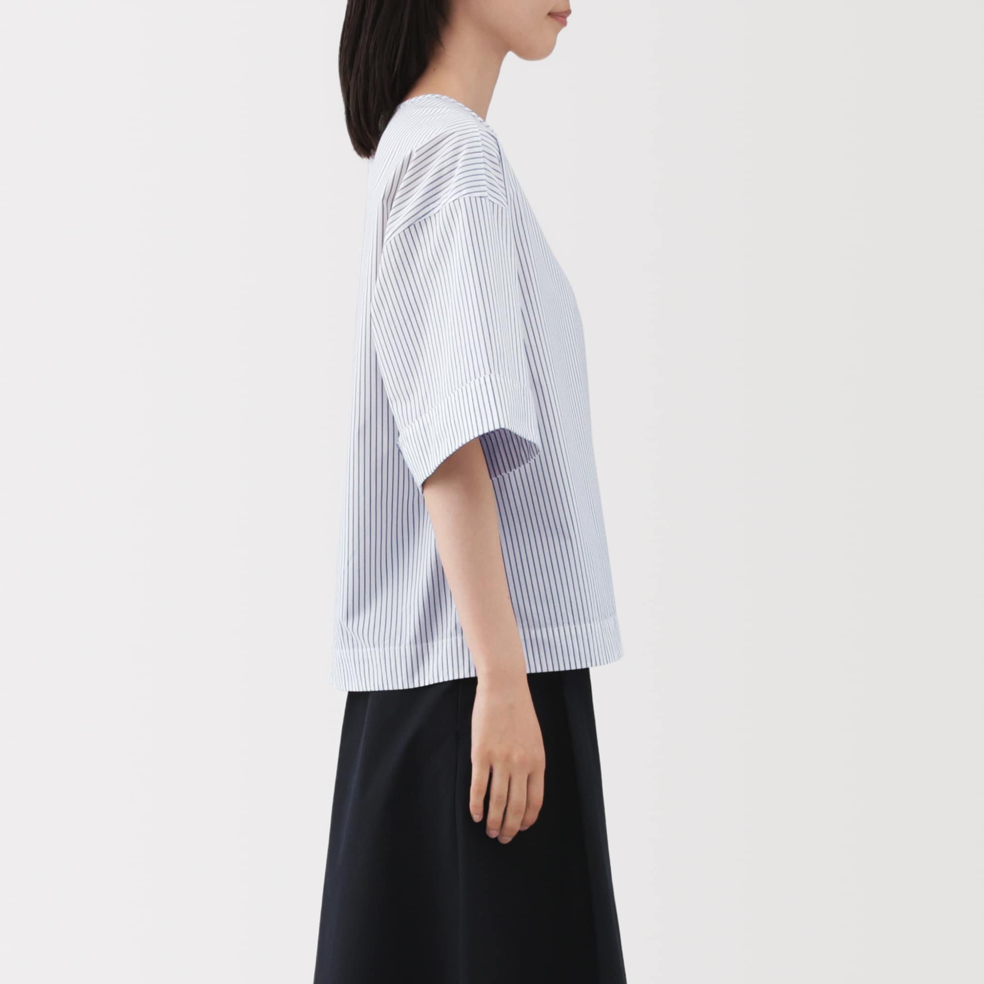 婦人　乾きやすい　ブロード五分袖ブラウス